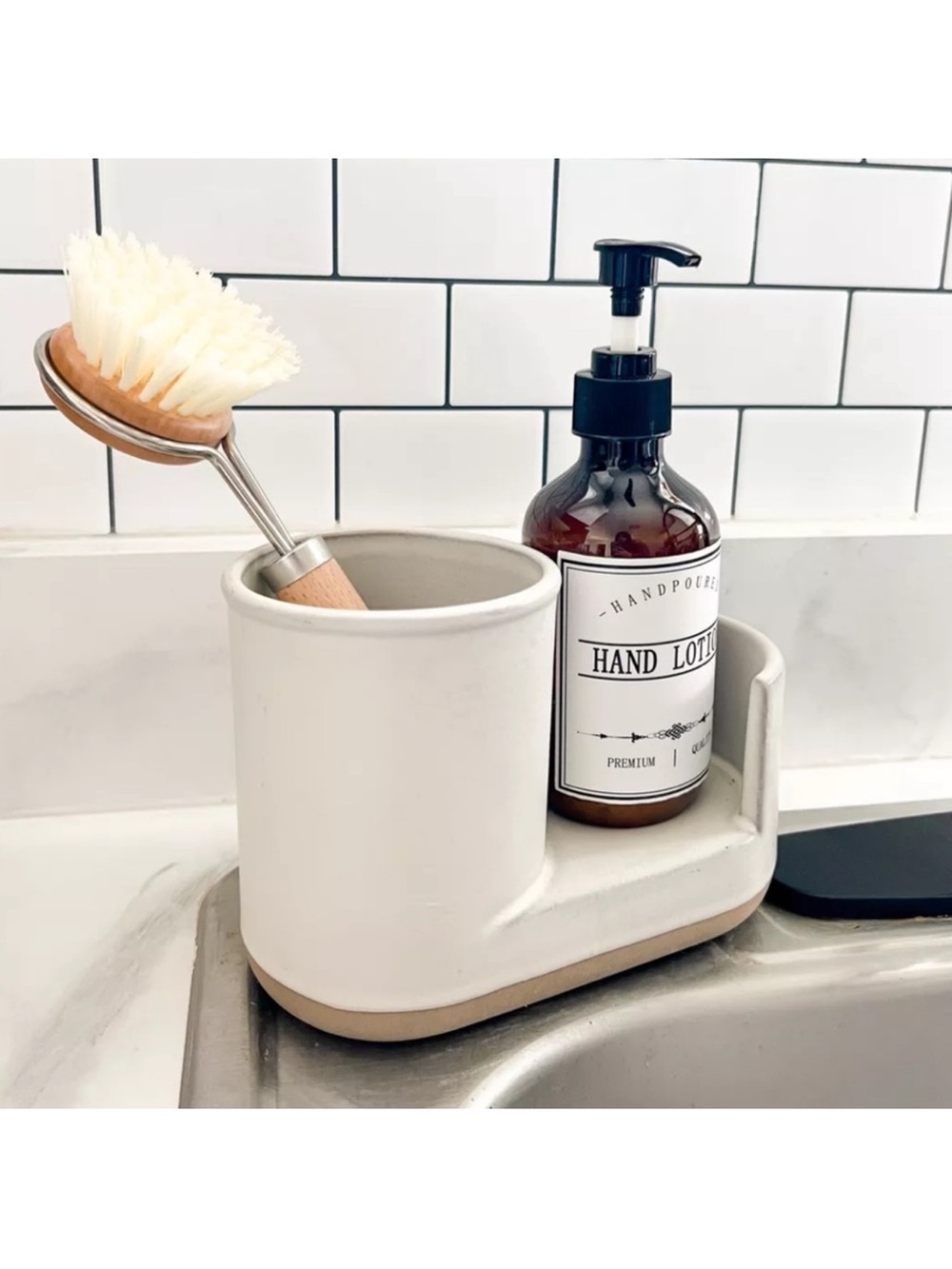 Hearth & Hand with Magnolia Stoneware Kitchen Sink Caddy for Soap Dish brush